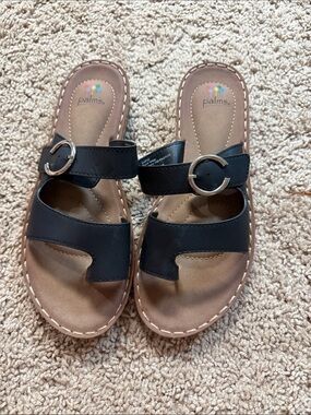 Palms Women’s Black Dual-Strap Buckle Slide Sandals